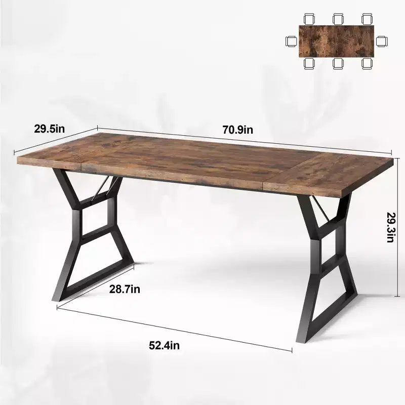 70.9 Large Dining Room Table for 6, Rectangular Kitchen Table with Heavy Duty Metal Legs, Farmhouse Wooden Dining Table for Big Family
