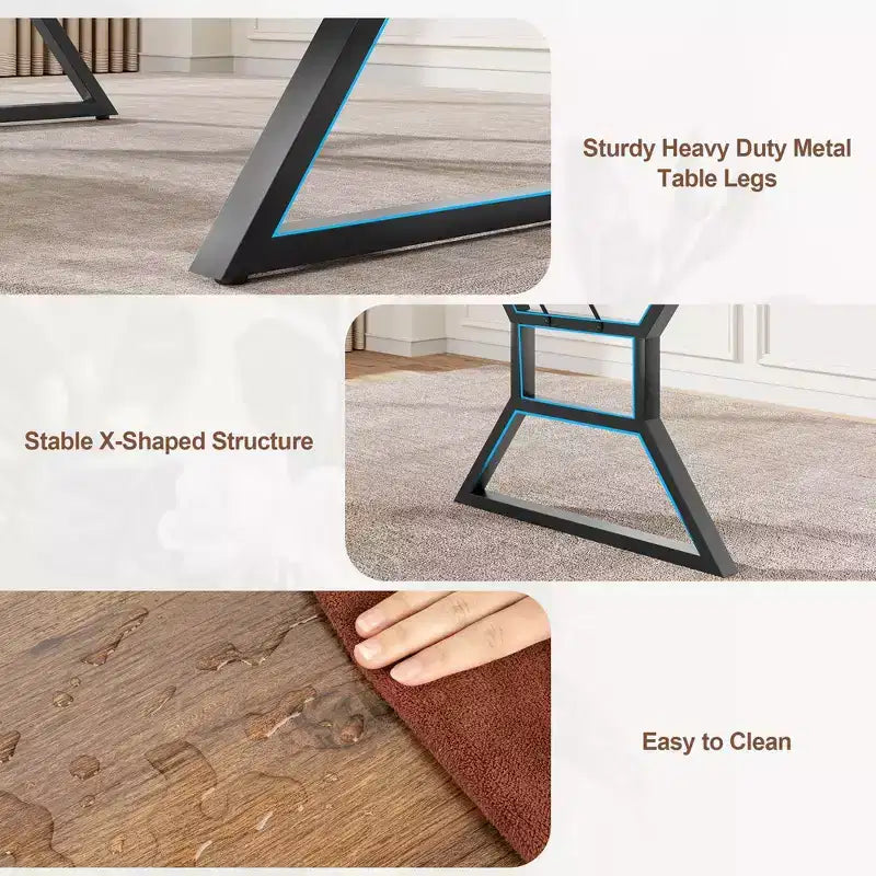 70.9 Large Dining Room Table for 6, Rectangular Kitchen Table with Heavy Duty Metal Legs, Farmhouse Wooden Dining Table for Big Family
