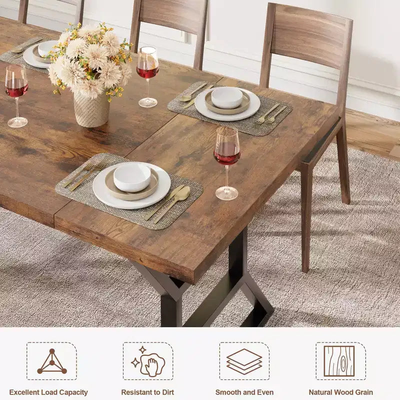 70.9 Large Dining Room Table for 6, Rectangular Kitchen Table with Heavy Duty Metal Legs, Farmhouse Wooden Dining Table for Big Family