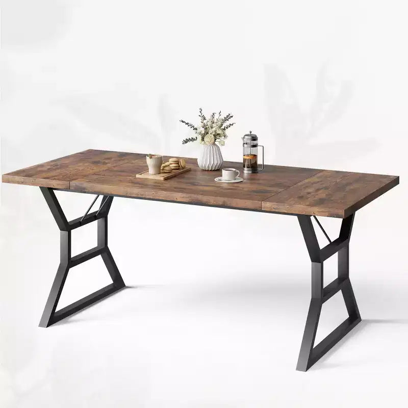 70.9 Large Dining Room Table for 6, Rectangular Kitchen Table with Heavy Duty Metal Legs, Farmhouse Wooden Dining Table for Big Family