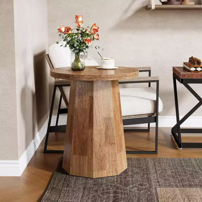 Table d'appoint ronde en bois Lantine Farmhouse avec piètement octogonal