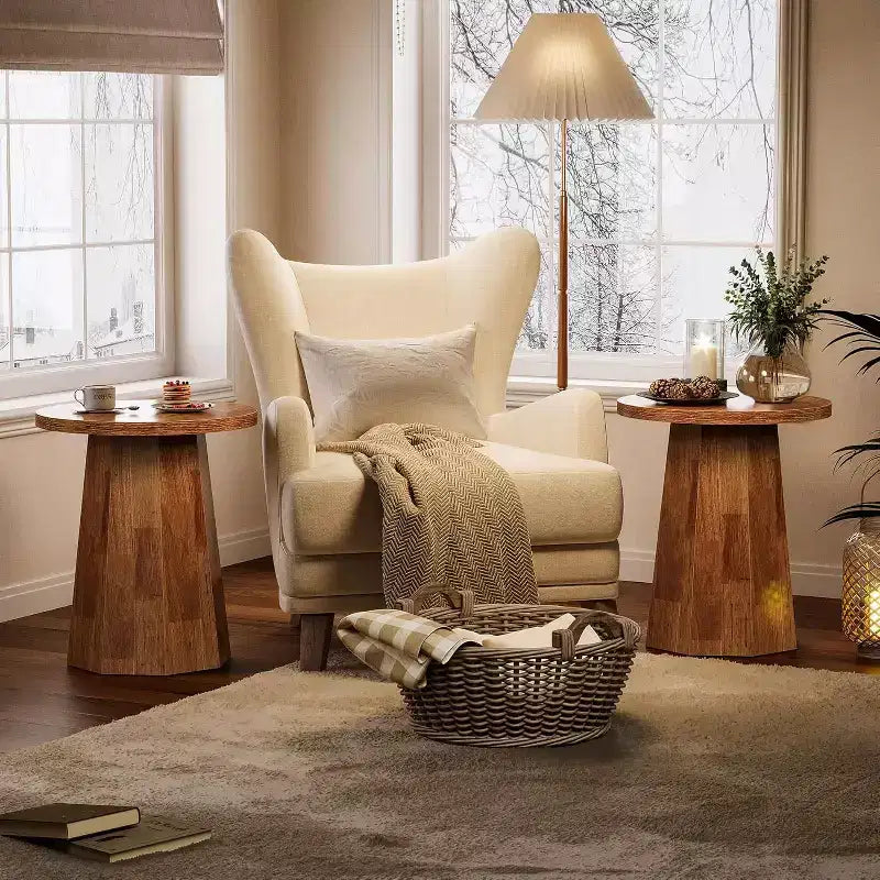 Table d'appoint ronde en bois Lantine Farmhouse avec piètement octogonal