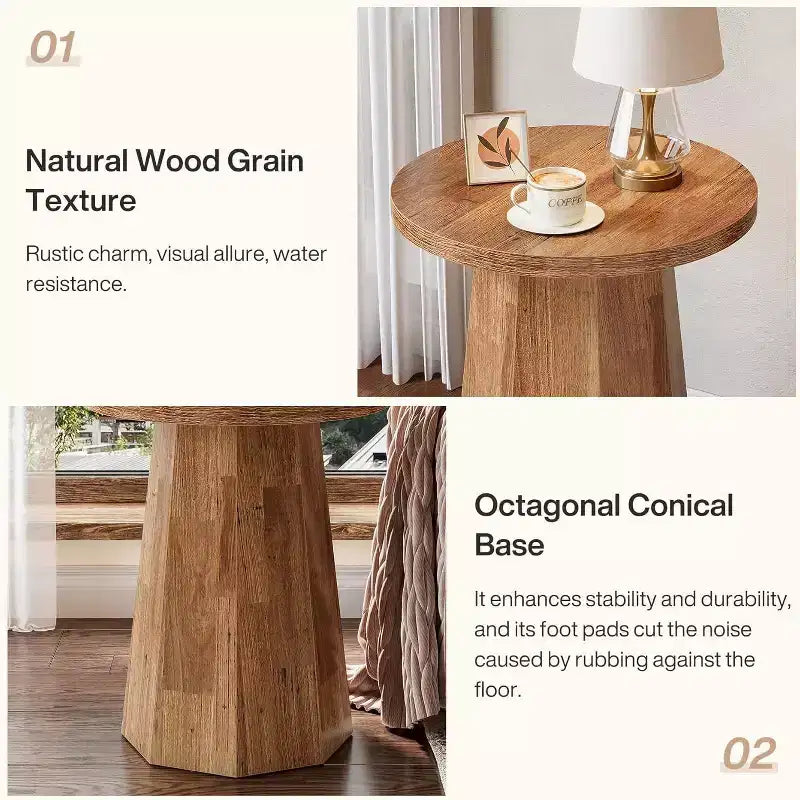Table d'appoint ronde en bois Lantine Farmhouse avec piètement octogonal