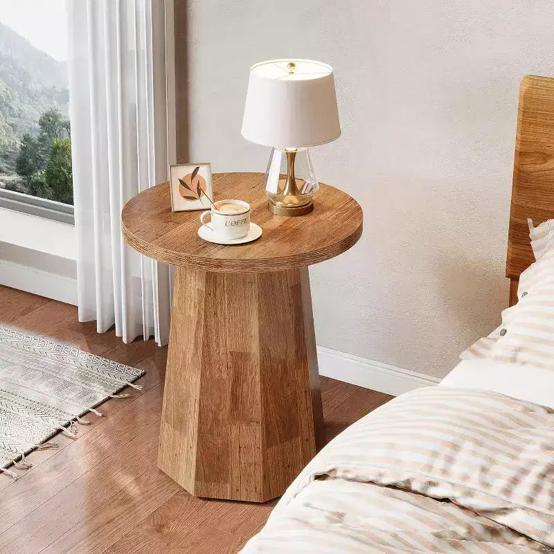 Table d'appoint ronde en bois Lantine Farmhouse avec piètement octogonal