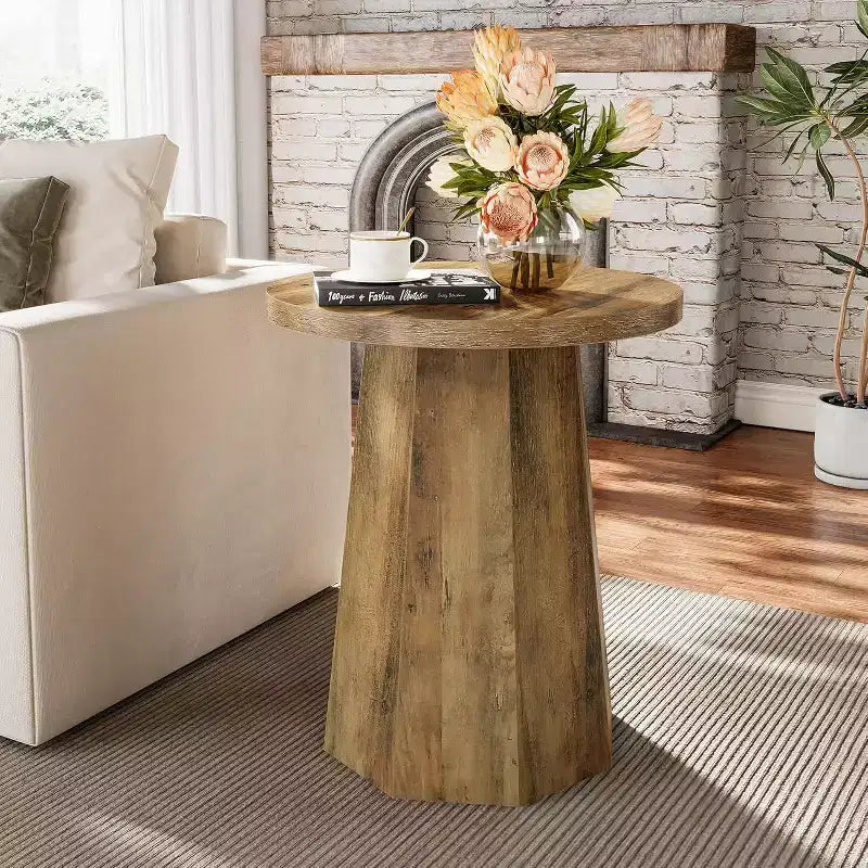 Table d'appoint ronde en bois Lantine Farmhouse avec piètement octogonal