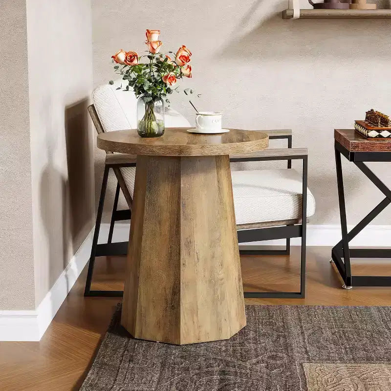 Table d'appoint ronde en bois Lantine Farmhouse avec piètement octogonal