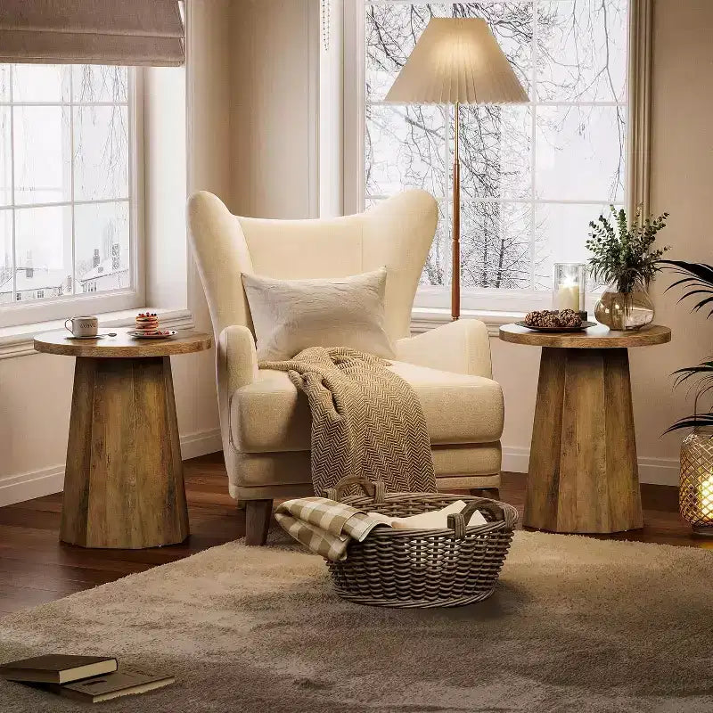 Table d'appoint ronde en bois Lantine Farmhouse avec piètement octogonal