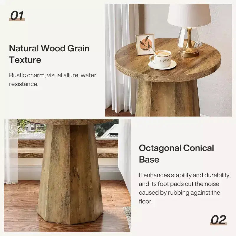 Table d'appoint ronde en bois Lantine Farmhouse avec piètement octogonal