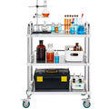 VEVOR Lab Rolling Cart, 3-Shelf Stainless Steel Rolling Cart, Lab Serving Cart , Dental Utility Cart , Lab, Hospital, Salon, 26.38x15.55x34.13