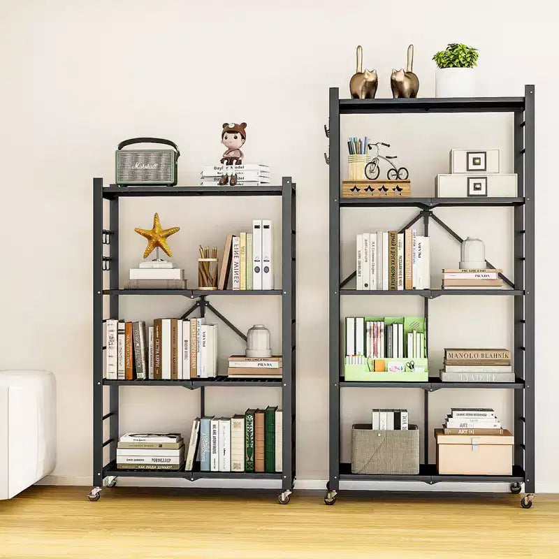 SUGIFT Foldable Storage Shelves with Wheels Heavy Duty Metal Rack 4 Tier or 5 Tier Rolling Organizer for Garage Kitchen Office No Assembly