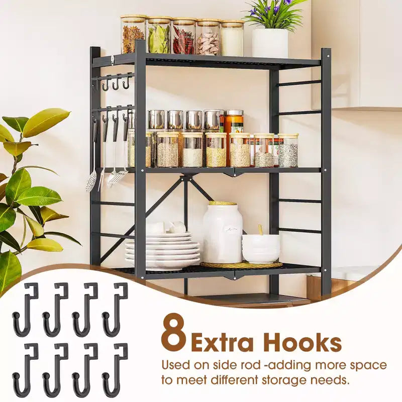 SUGIFT Foldable Storage Shelves with Wheels Heavy Duty Metal Rack 4 Tier or 5 Tier Rolling Organizer for Garage Kitchen Office No Assembly