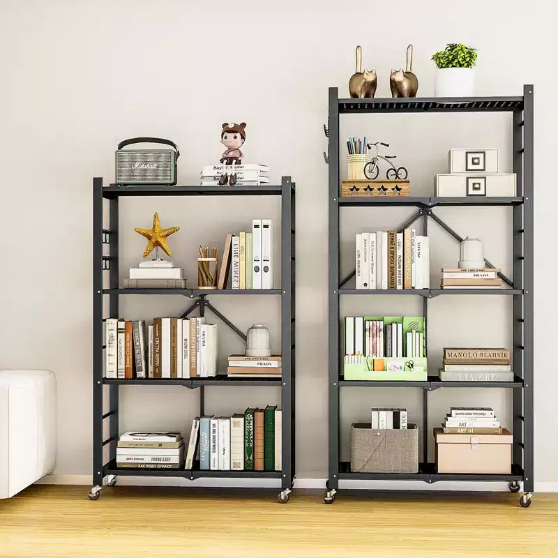 SUGIFT Foldable Storage Shelves with Wheels Heavy Duty Metal Rack 4 Tier or 5 Tier Rolling Organizer for Garage Kitchen Office No Assembly