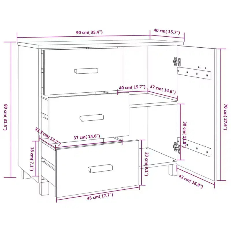 vidaXL Sideboard Buffet Cabinet with Storage for Kitchen HAMAR Solid Pinewood - Light Gray