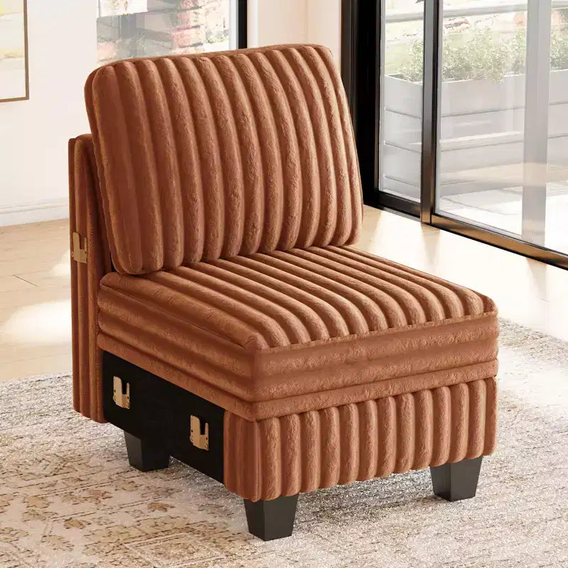 Belffin Plush Corduroy Single Module with Storage for Modular Sectional Sofa
