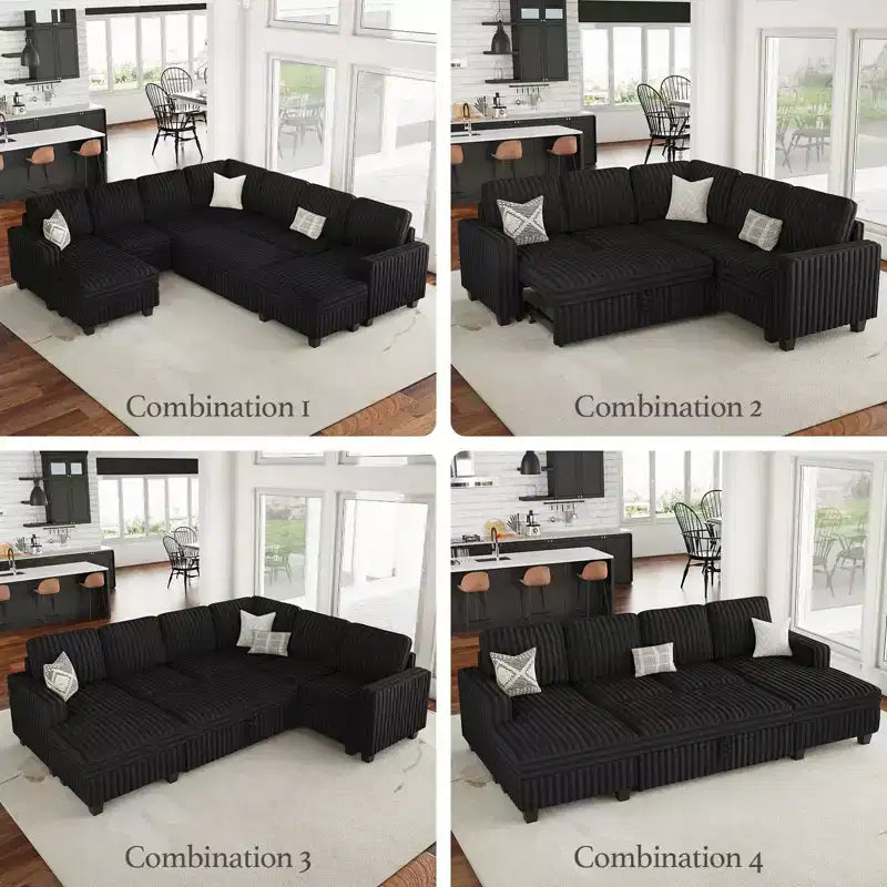 Belffin Corduroy Sectional Sleeper Sofa with Pull Out Bed Modular Sectional Loveseat Sofa Bed for Living Room