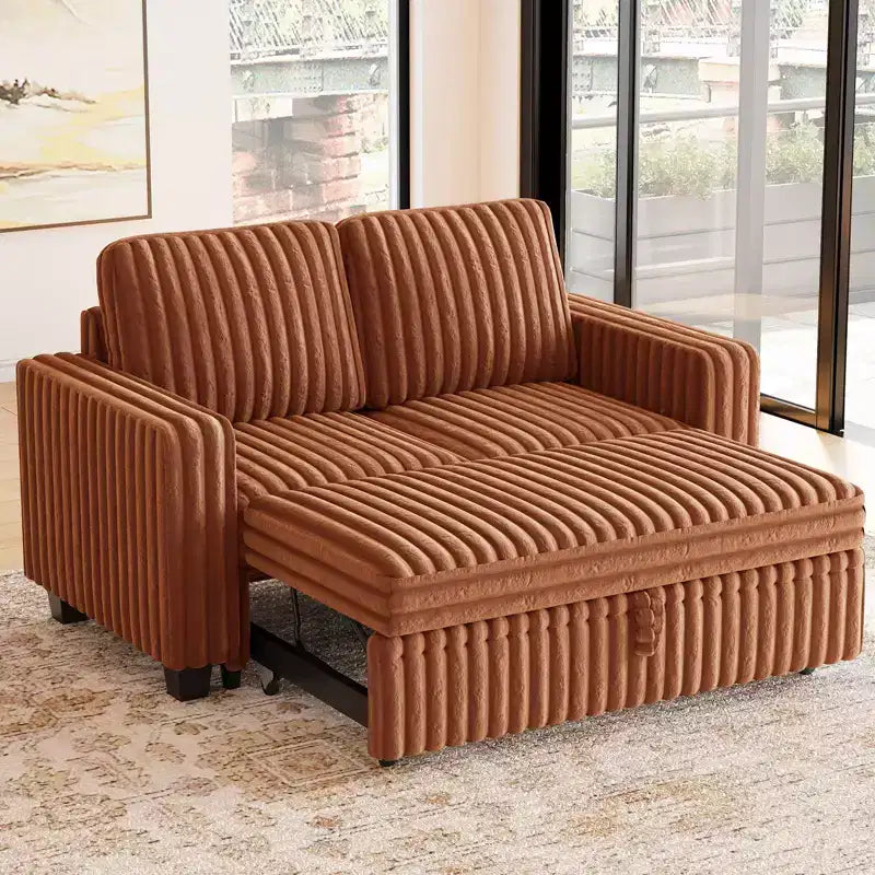 Belffin Corduroy Sectional Sleeper Sofa with Pull Out Bed Modular Sectional Loveseat Sofa Bed for Living Room