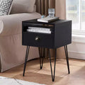 VECELO Metal Frame Nightstand, End/Side Table with Drawer and Storage Shelf for Living Room or Bedroom, Brown/Black/Green