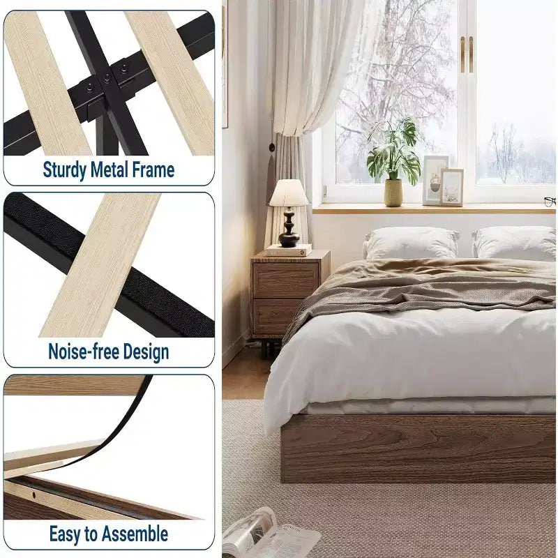 Whizmax Wood Platform Bed Frame,Wooden Bed Frame Without Headboard, Wood Slat Support,No Box Spring Needed, Easy Assembly