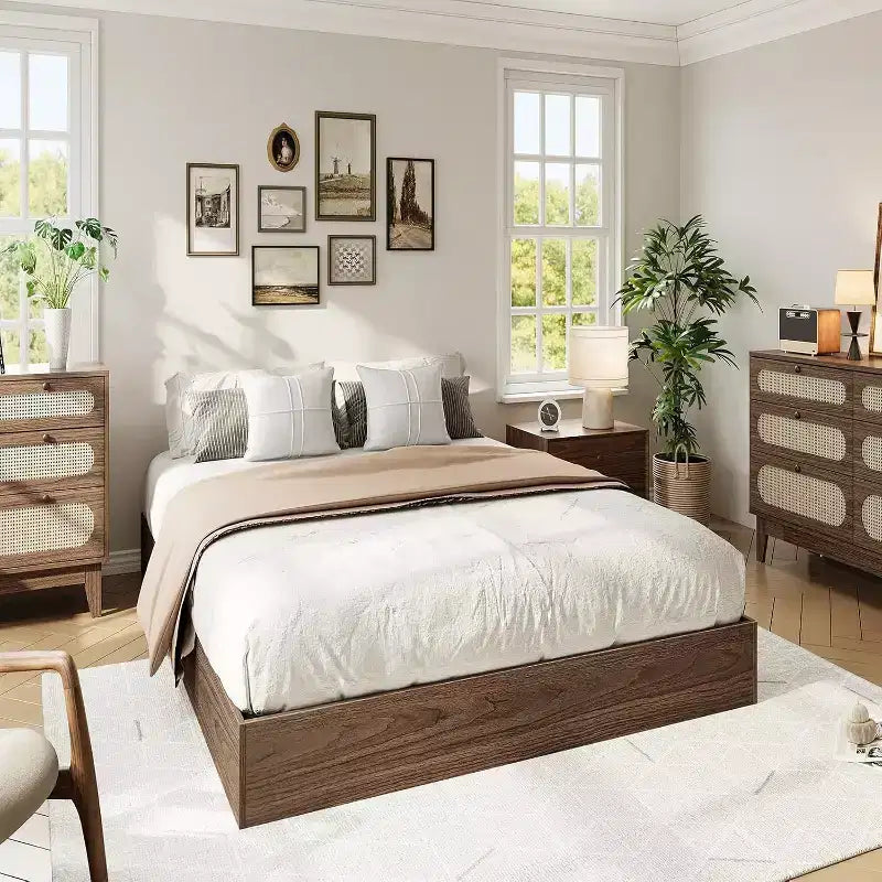 Whizmax Wood Platform Bed Frame,Wooden Bed Frame Without Headboard, Wood Slat Support,No Box Spring Needed, Easy Assembly