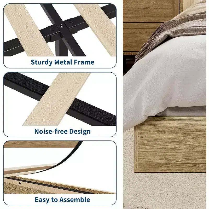 Whizmax Wood Platform Bed Frame,Wooden Bed Frame Without Headboard, Wood Slat Support,No Box Spring Needed, Easy Assembly