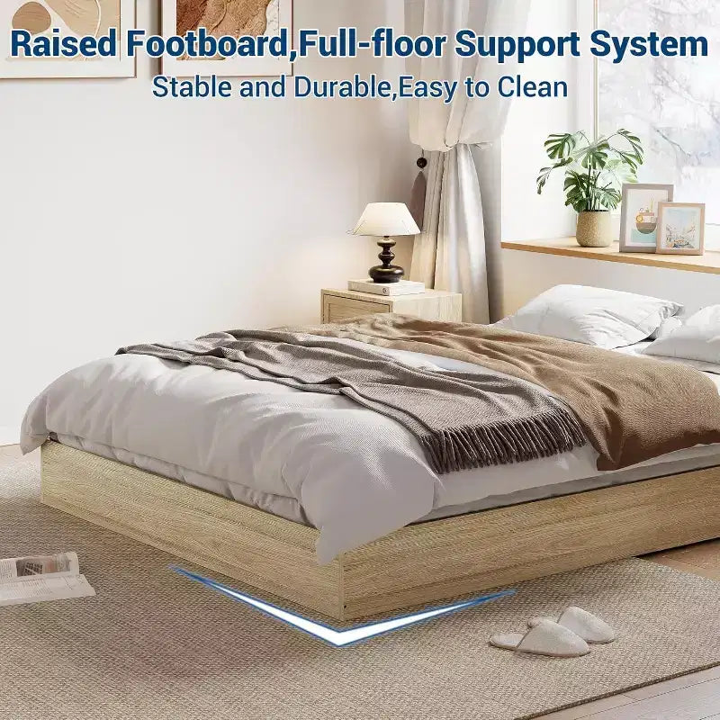 Whizmax Wood Platform Bed Frame,Wooden Bed Frame Without Headboard, Wood Slat Support,No Box Spring Needed, Easy Assembly
