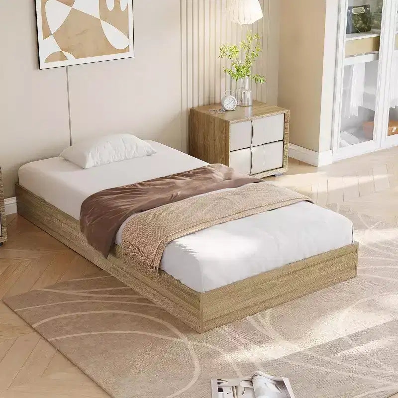 Whizmax Wood Platform Bed Frame,Wooden Bed Frame Without Headboard, Wood Slat Support,No Box Spring Needed, Easy Assembly