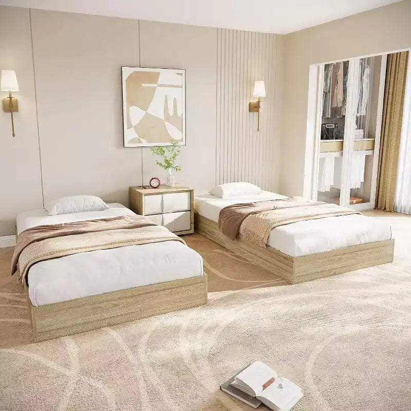 Whizmax Wood Platform Bed Frame,Wooden Bed Frame Without Headboard, Wood Slat Support,No Box Spring Needed, Easy Assembly
