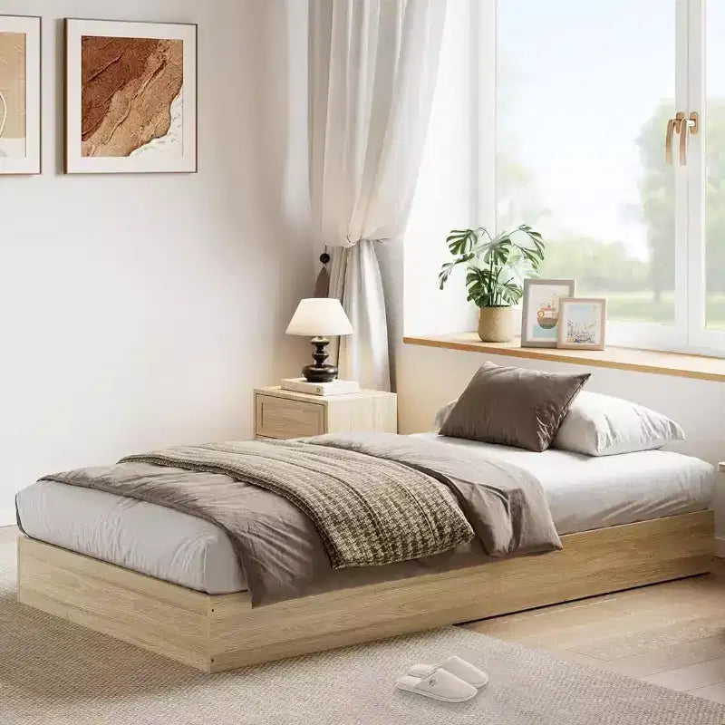 Whizmax Wood Platform Bed Frame,Wooden Bed Frame Without Headboard, Wood Slat Support,No Box Spring Needed, Easy Assembly