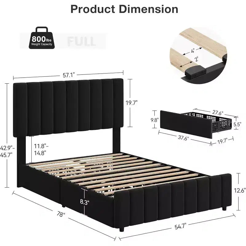 Linen Upholstered Bed Frame, Adjustable Headboard, Sturdy Wooden Slats, No Box Spring Required, Easy Assembly