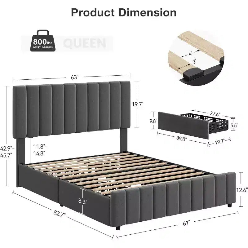 Linen Upholstered Bed Frame, Adjustable Headboard, Sturdy Wooden Slats, No Box Spring Required, Easy Assembly