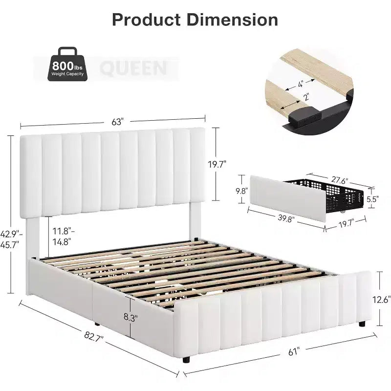 Linen Upholstered Bed Frame, Adjustable Headboard, Sturdy Wooden Slats, No Box Spring Required, Easy Assembly