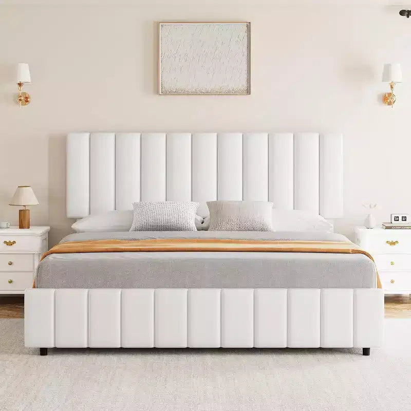 Linen Upholstered Bed Frame, Adjustable Headboard, Sturdy Wooden Slats, No Box Spring Required, Easy Assembly