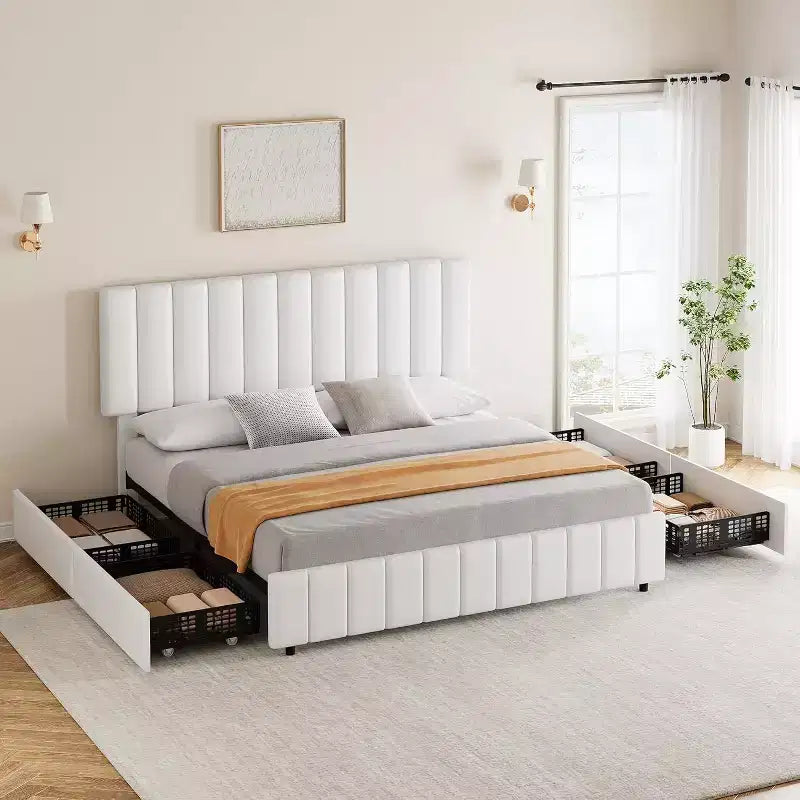 Linen Upholstered Bed Frame, Adjustable Headboard, Sturdy Wooden Slats, No Box Spring Required, Easy Assembly