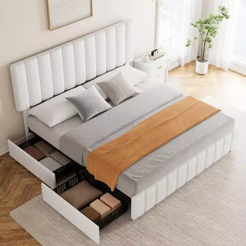 Linen Upholstered Bed Frame, Adjustable Headboard, Sturdy Wooden Slats, No Box Spring Required, Easy Assembly