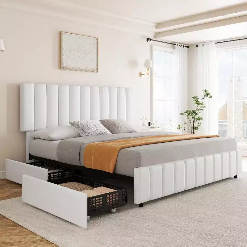 Linen Upholstered Bed Frame, Adjustable Headboard, Sturdy Wooden Slats, No Box Spring Required, Easy Assembly