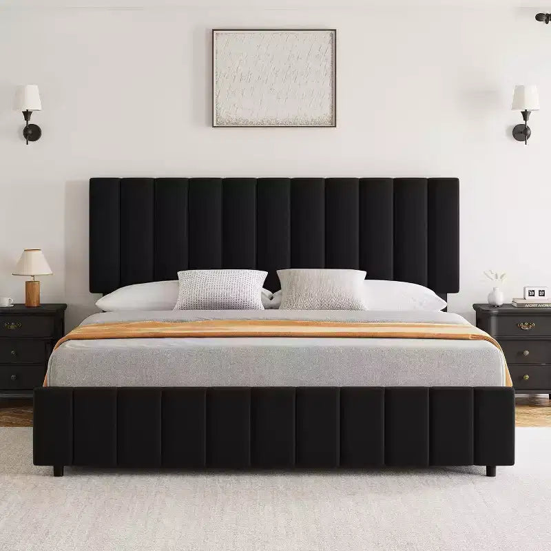 Linen Upholstered Bed Frame, Adjustable Headboard, Sturdy Wooden Slats, No Box Spring Required, Easy Assembly