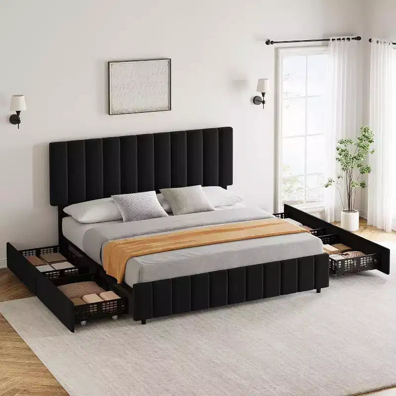 Linen Upholstered Bed Frame, Adjustable Headboard, Sturdy Wooden Slats, No Box Spring Required, Easy Assembly