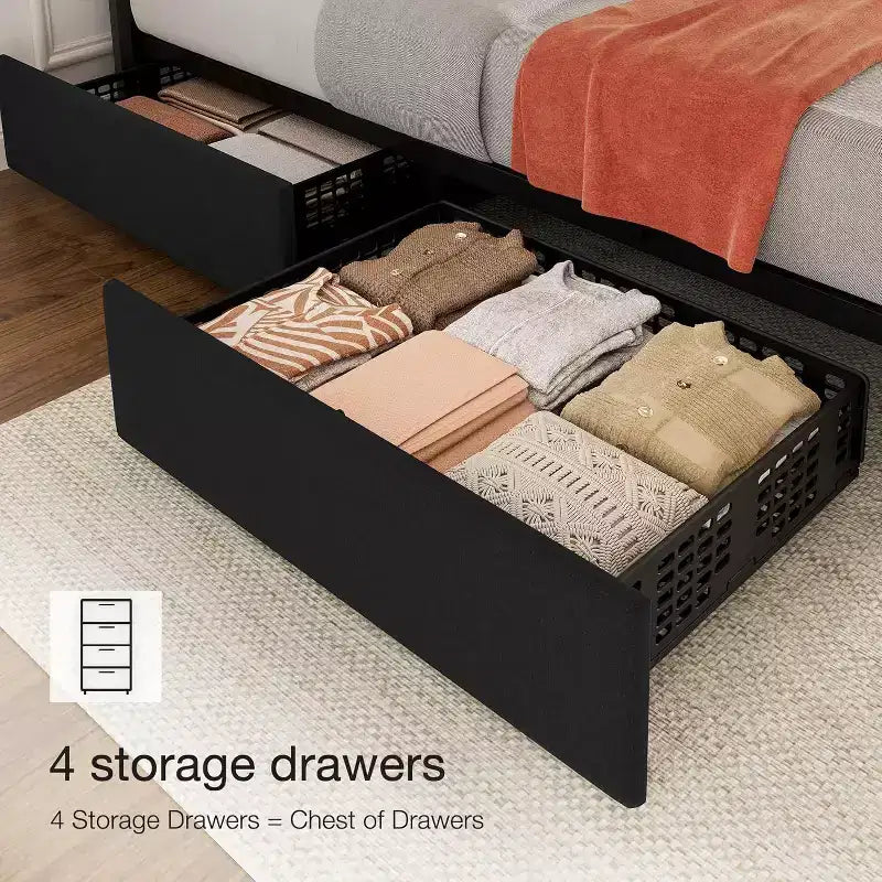 Linen Upholstered Bed Frame, Adjustable Headboard, Sturdy Wooden Slats, No Box Spring Required, Easy Assembly