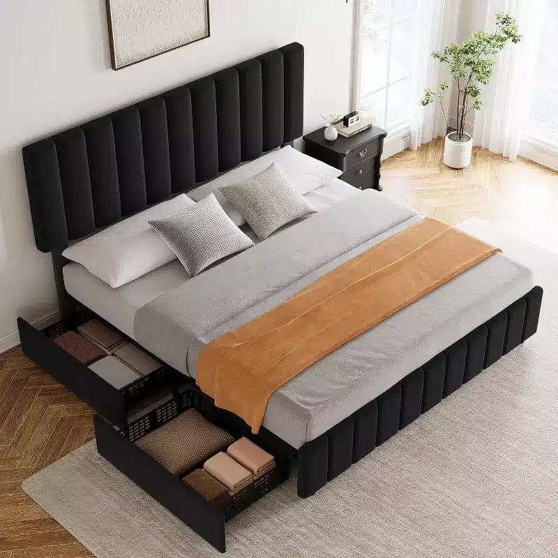 Linen Upholstered Bed Frame, Adjustable Headboard, Sturdy Wooden Slats, No Box Spring Required, Easy Assembly