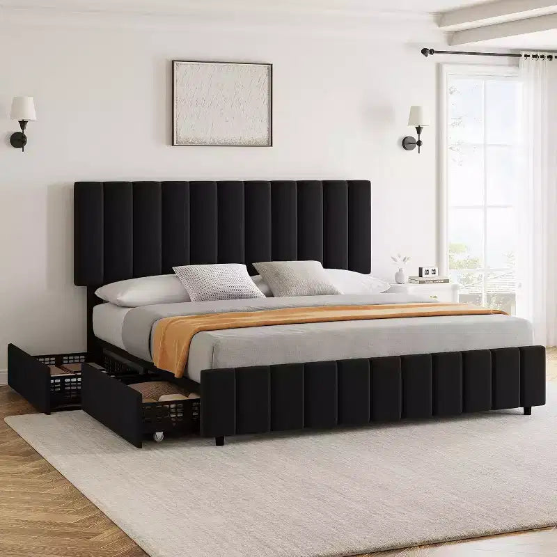 Linen Upholstered Bed Frame, Adjustable Headboard, Sturdy Wooden Slats, No Box Spring Required, Easy Assembly