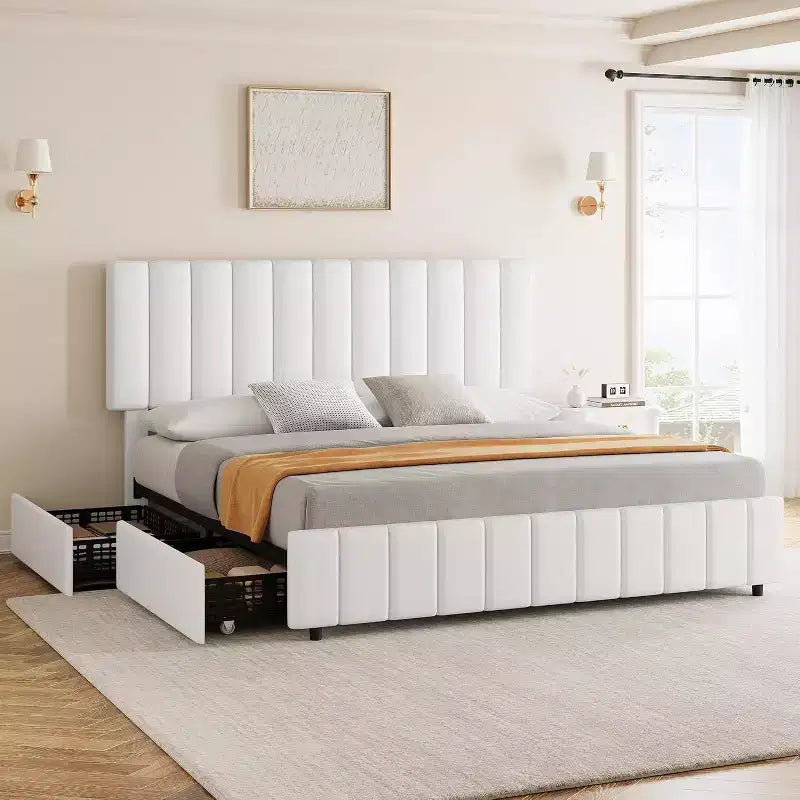 Linen Upholstered Bed Frame, Adjustable Headboard, Sturdy Wooden Slats, No Box Spring Required, Easy Assembly