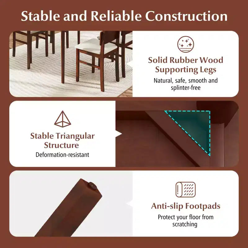 Costway 5 PCS Dining Table Set for 4 Farmhouse Wooden Table & 4 Upholstered Chairs