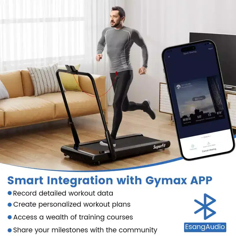 Costway 3-in-1 Folding Treadmill with Smart Apps Remote Control LED Display and Speakers Blue/Silver