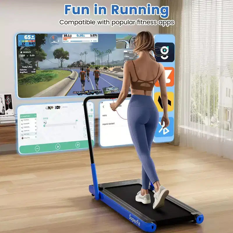 Costway 3-in-1 Folding Treadmill with Smart Apps Remote Control LED Display and Speakers Blue/Silver