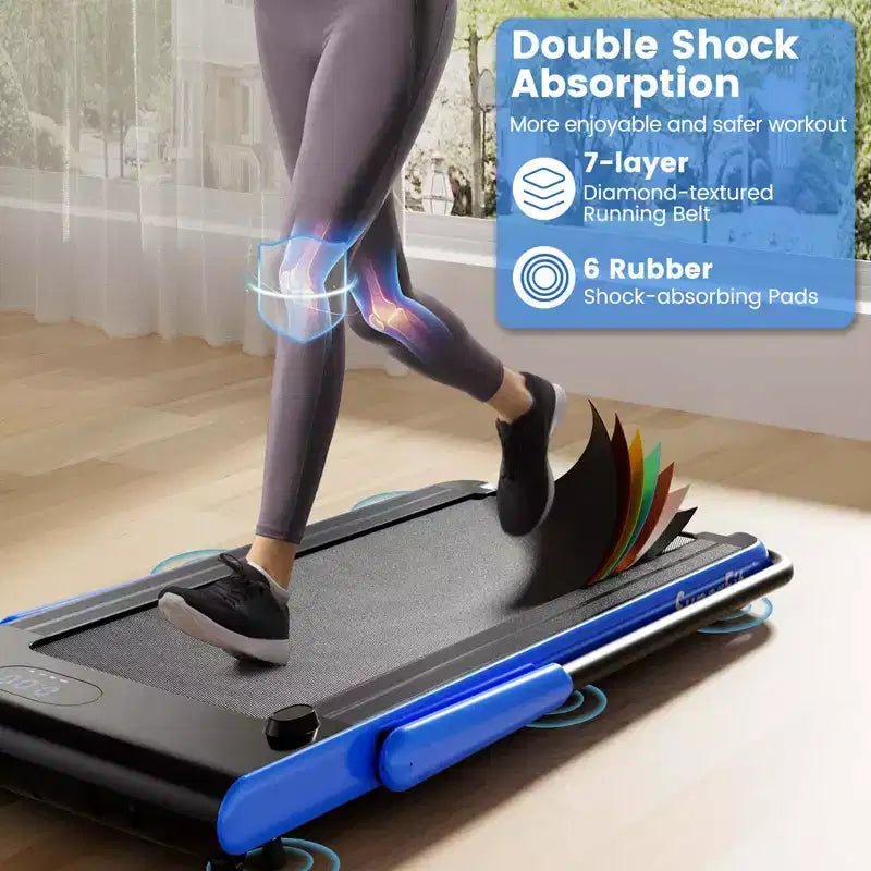 Costway 3-in-1 Folding Treadmill with Smart Apps Remote Control LED Display and Speakers Blue/Silver