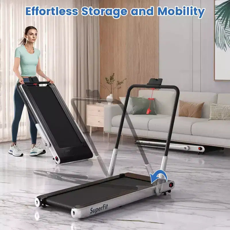 Costway 3-in-1 Folding Treadmill with Smart Apps Remote Control LED Display and Speakers Blue/Silver