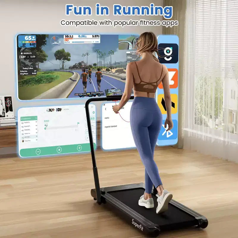 Costway 3-in-1 Folding Treadmill with Smart Apps Remote Control LED Display and Speakers Blue/Silver