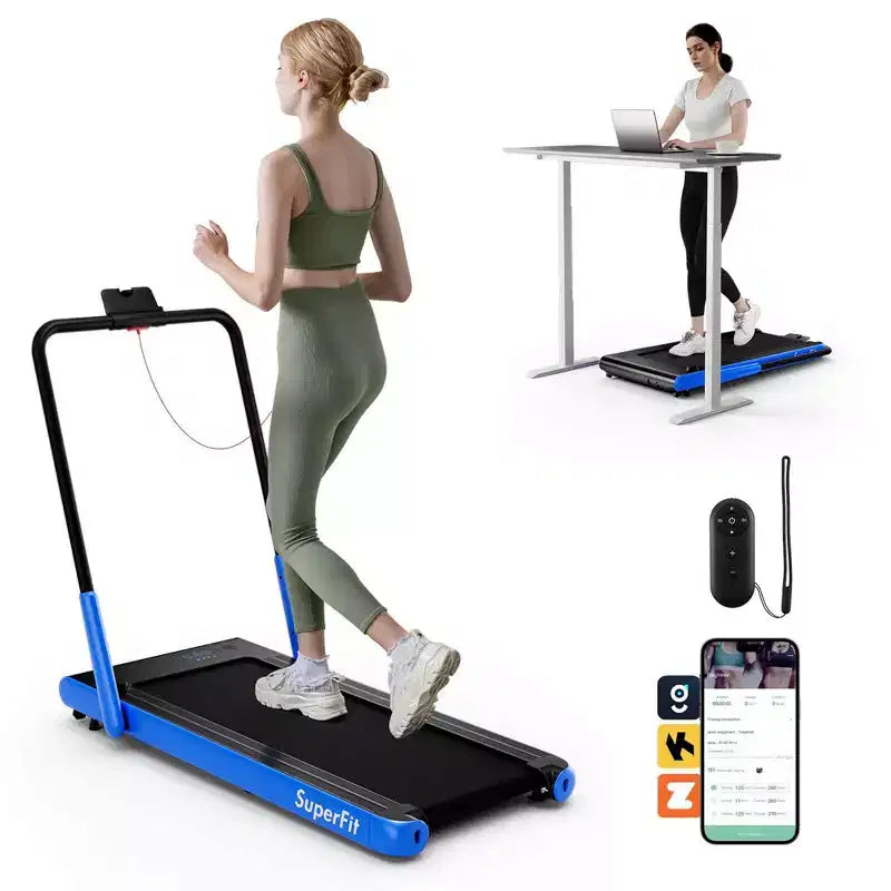 Costway 3-in-1 Folding Treadmill with Smart Apps Remote Control LED Display and Speakers Blue/Silver