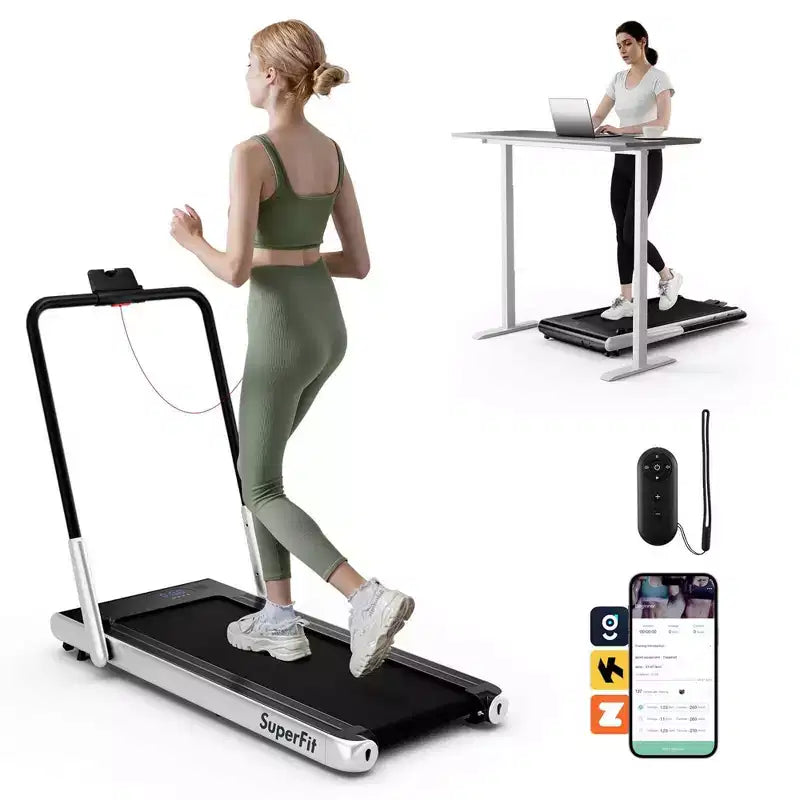 Costway 3-in-1 Folding Treadmill with Smart Apps Remote Control LED Display and Speakers Blue/Silver