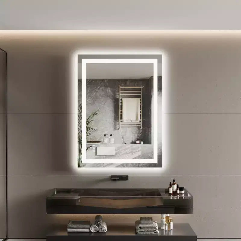LED Bathroom Mirror  Dual Front/Back Lighting, Anti-Fog, Adjustable Brightness
